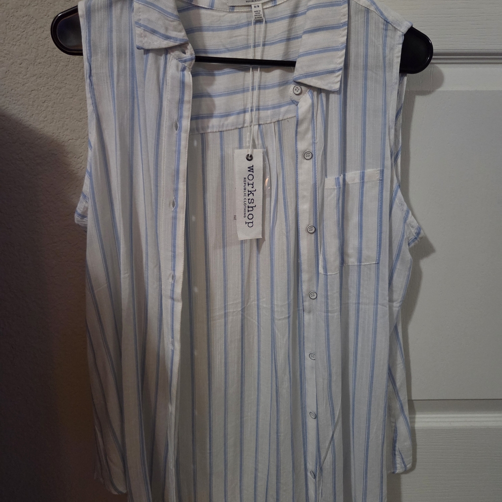 Workshop Republic Clothing Blue and White Striped Top